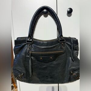 Balenciaga Black Motocross Classic Town Leather Handbag